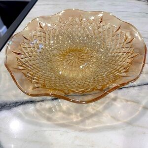 Carnival Marigold Glass bowl with Quilted Diamond Pattern and ruffled edge